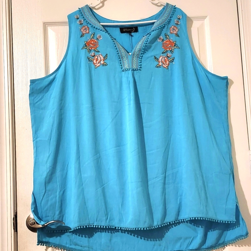 Embellished Blue Sleeveless Blouse